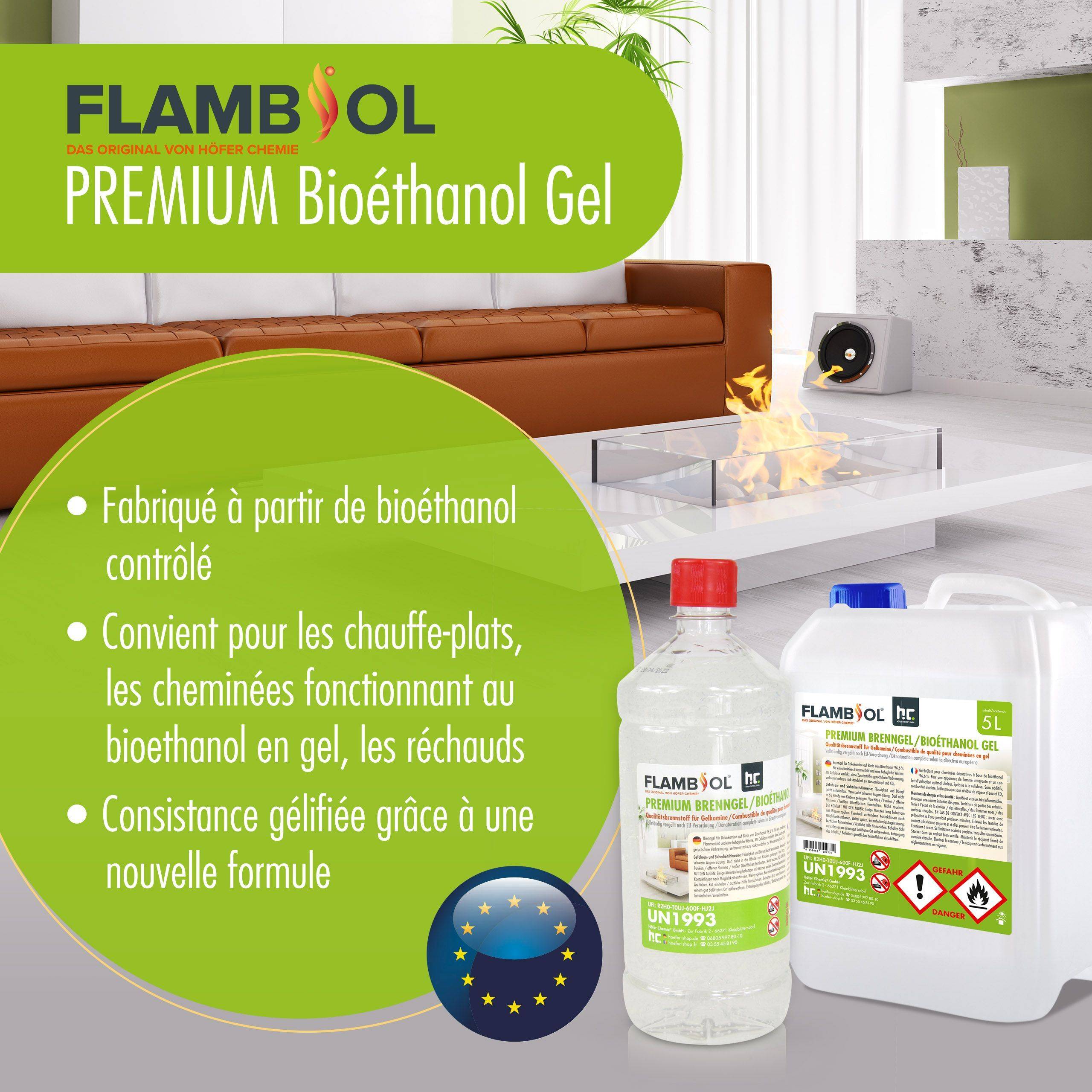 Bioéthanol premium sous forme de gel FLAMBIOL® en bouteille de 1 L x 24 - Image 3