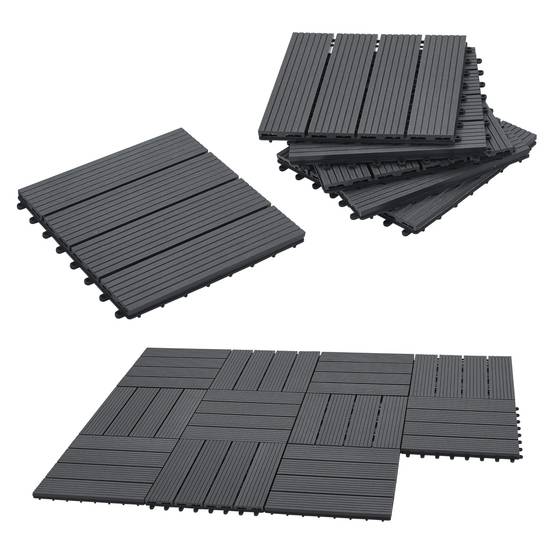 Set de 11 losetas de jardín Schramberg de madera compuesta 1m² 30 x 30 x 2,2 cm gris oscuro en.casa - Imagen 1