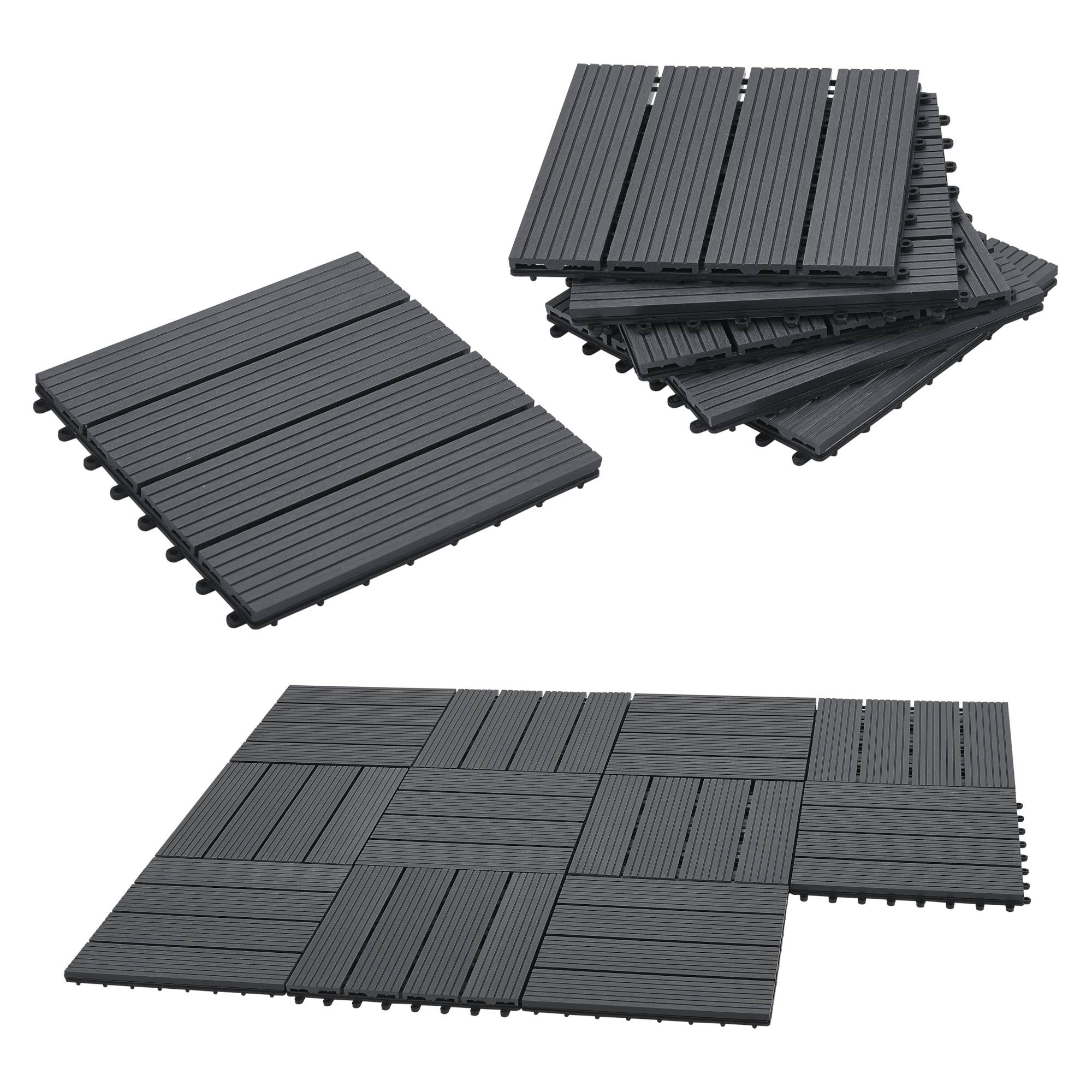 Set de 11 losetas de jardín Schramberg de madera compuesta 1m² 30 x 30 x 2,2 cm gris oscuro en.casa - Imagen 1
