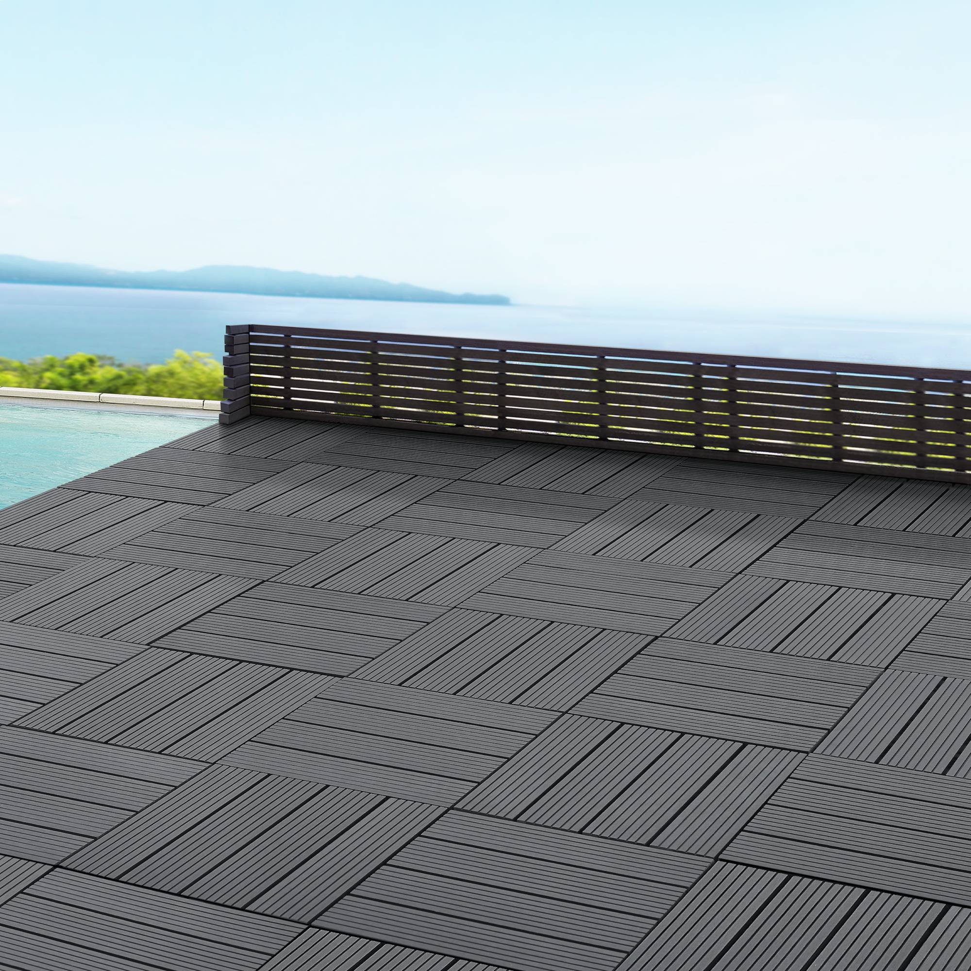 Set de 11 losetas de jardín Schramberg de madera compuesta 1m² 30 x 30 x 2,2 cm gris oscuro en.casa - Imagen 2