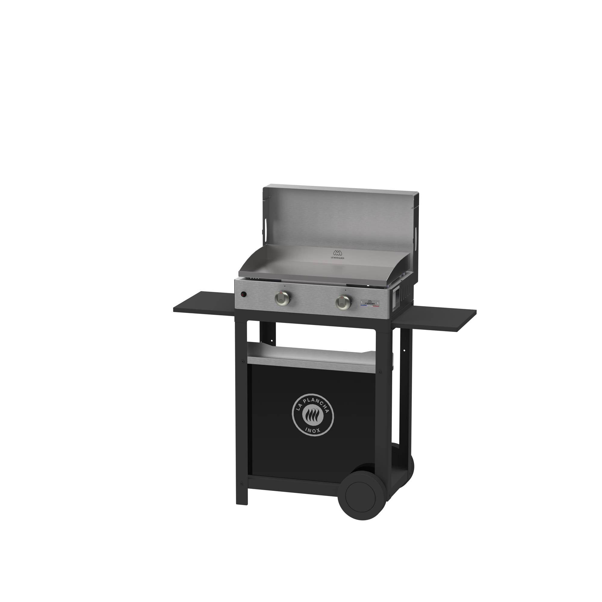 Le Marquier - La Plancha Inox Duo Edition : Plancha 260 Gaz + Chariot Noir + Couvercle Inox+ Porte Épices Et Rideau