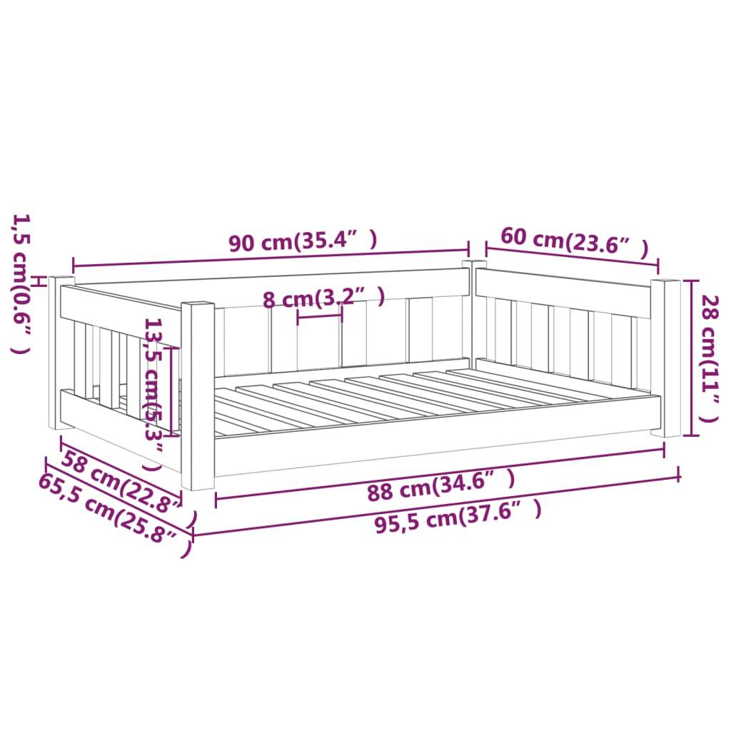 Vidaxl - Lit pour chien blanc 95,5x65,5x28 cm bois de pin solide vidaXL 820198 - Imagen 3