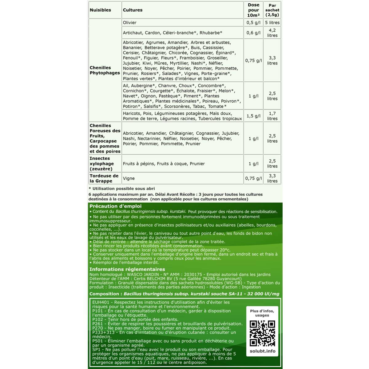 SoluBTK | 150 g - 200 litres | Bacillus Thuringiensys Kurstaki | Chenilles, Pyrales, Tordeuses, Carpocapses, Noctuelles | UAB - Image 2
