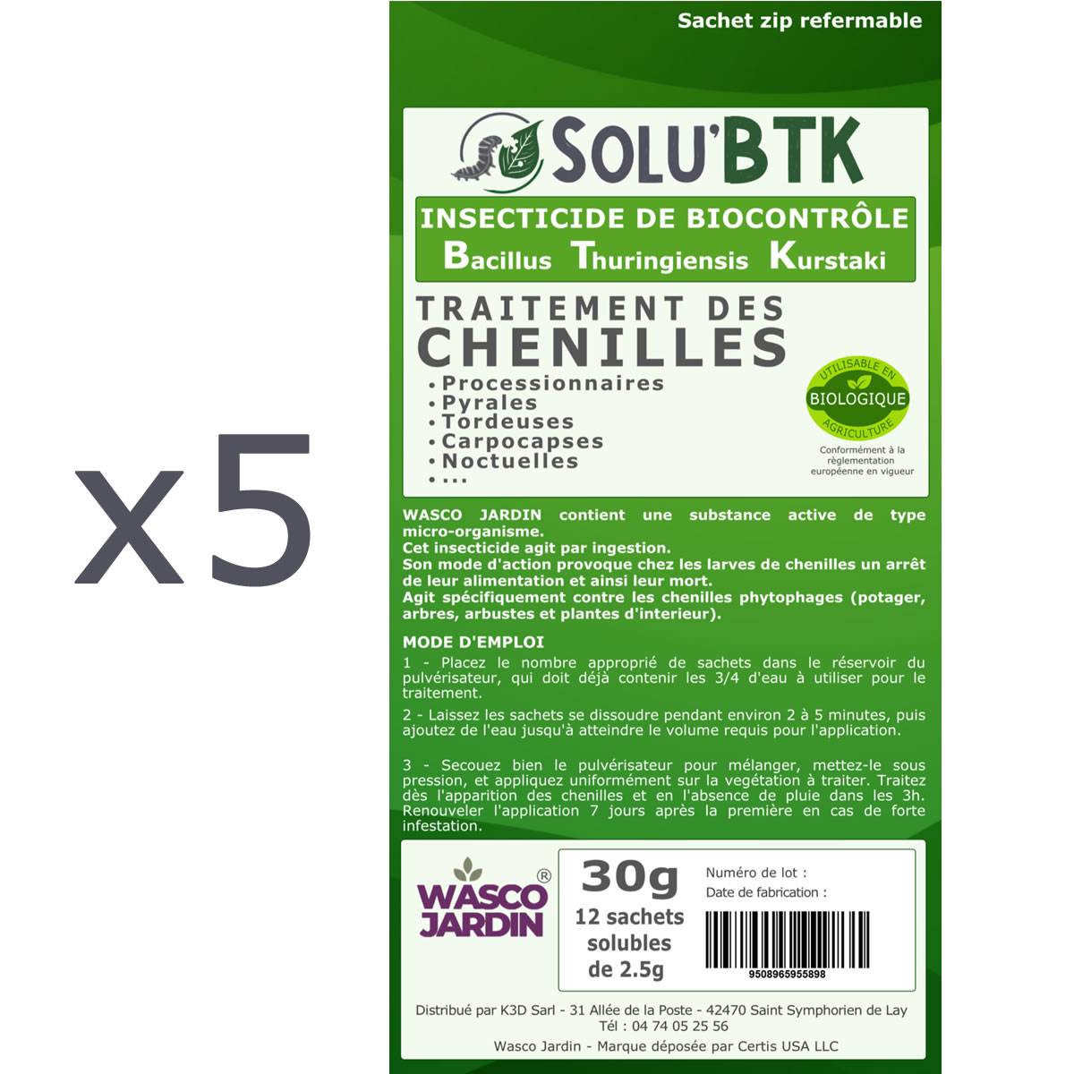 SoluBTK | 150 g - 200 litres | Bacillus Thuringiensys Kurstaki | Chenilles, Pyrales, Tordeuses, Carpocapses, Noctuelles | UAB - Image 1