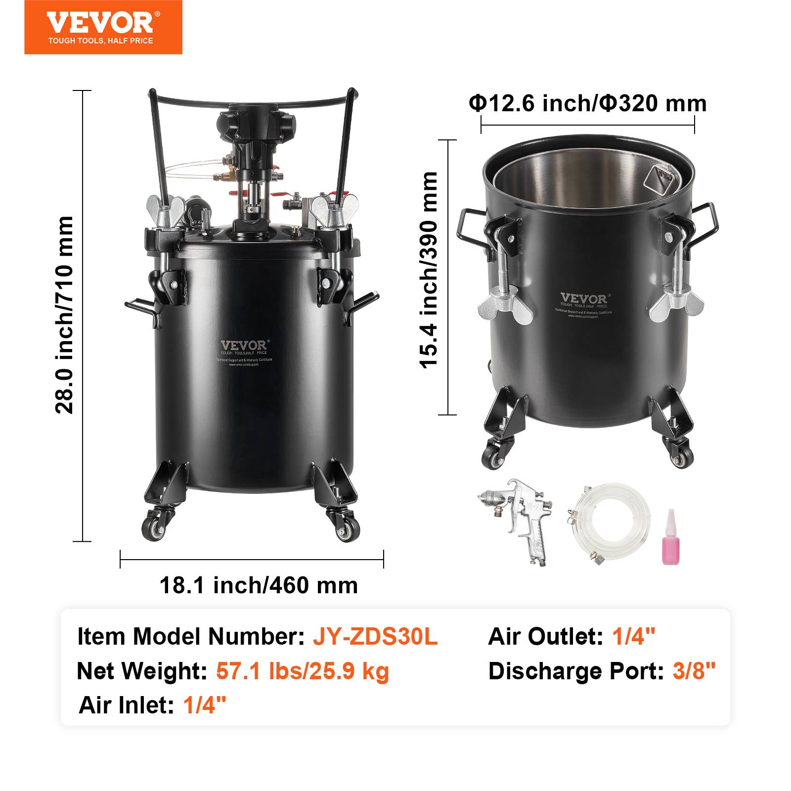 Vevor - VEVOR Réservoir peinture sous pression 30L, agitation auto. Système avec pistolet, réglable 70 PSI. Décoration. - Image 7