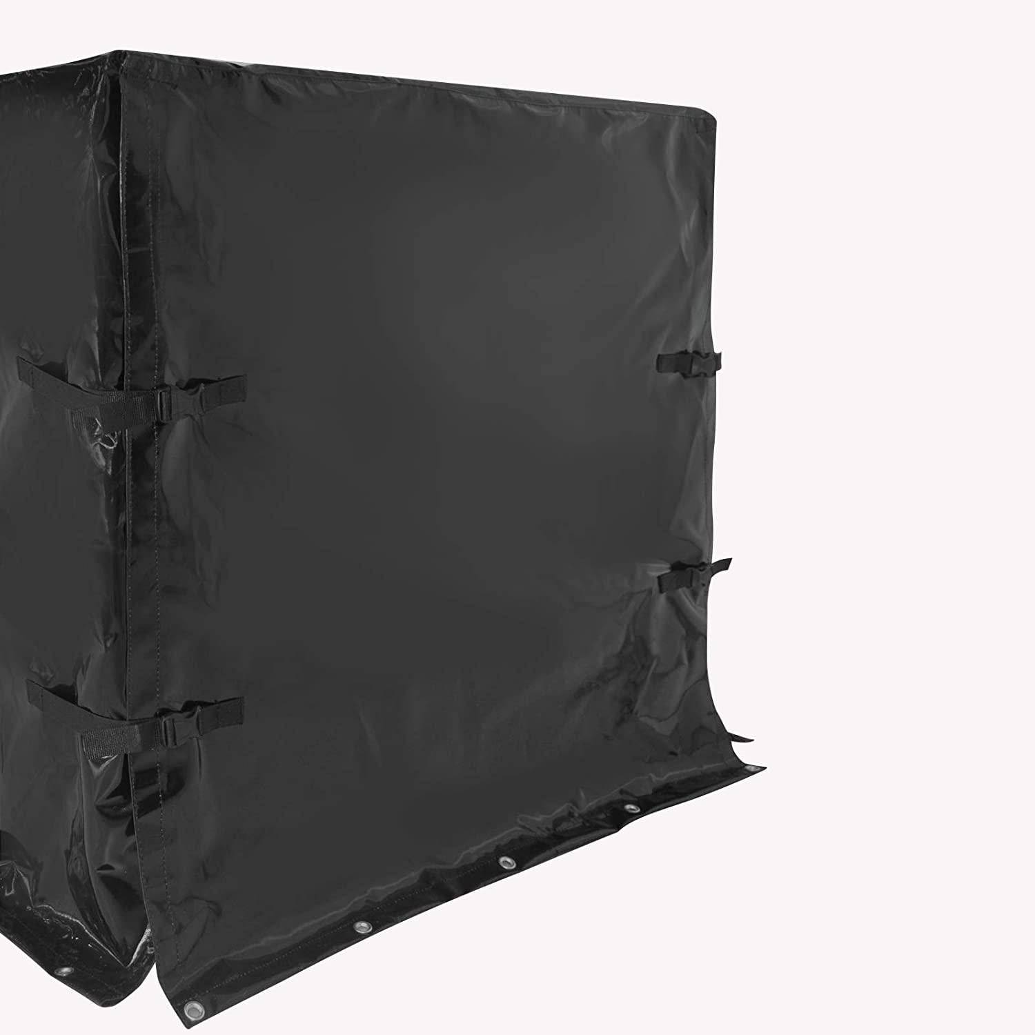 Helloshop26 - Bâche pour remorque 210 x 114 x 110 cm pvc 700 g/m² avec œillets 4 sangles et corde élastique 7 m imperméable noir bâche étanche de protection couver - Imagen 3
