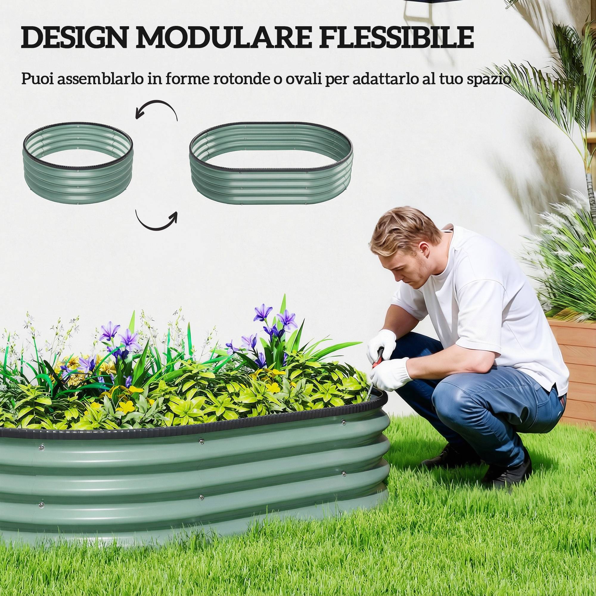 Set 2 Bacs Surélevés Métal Galvanisé Bord Caoutchouc Modulable, 135x90x30cm Vert - Image 8