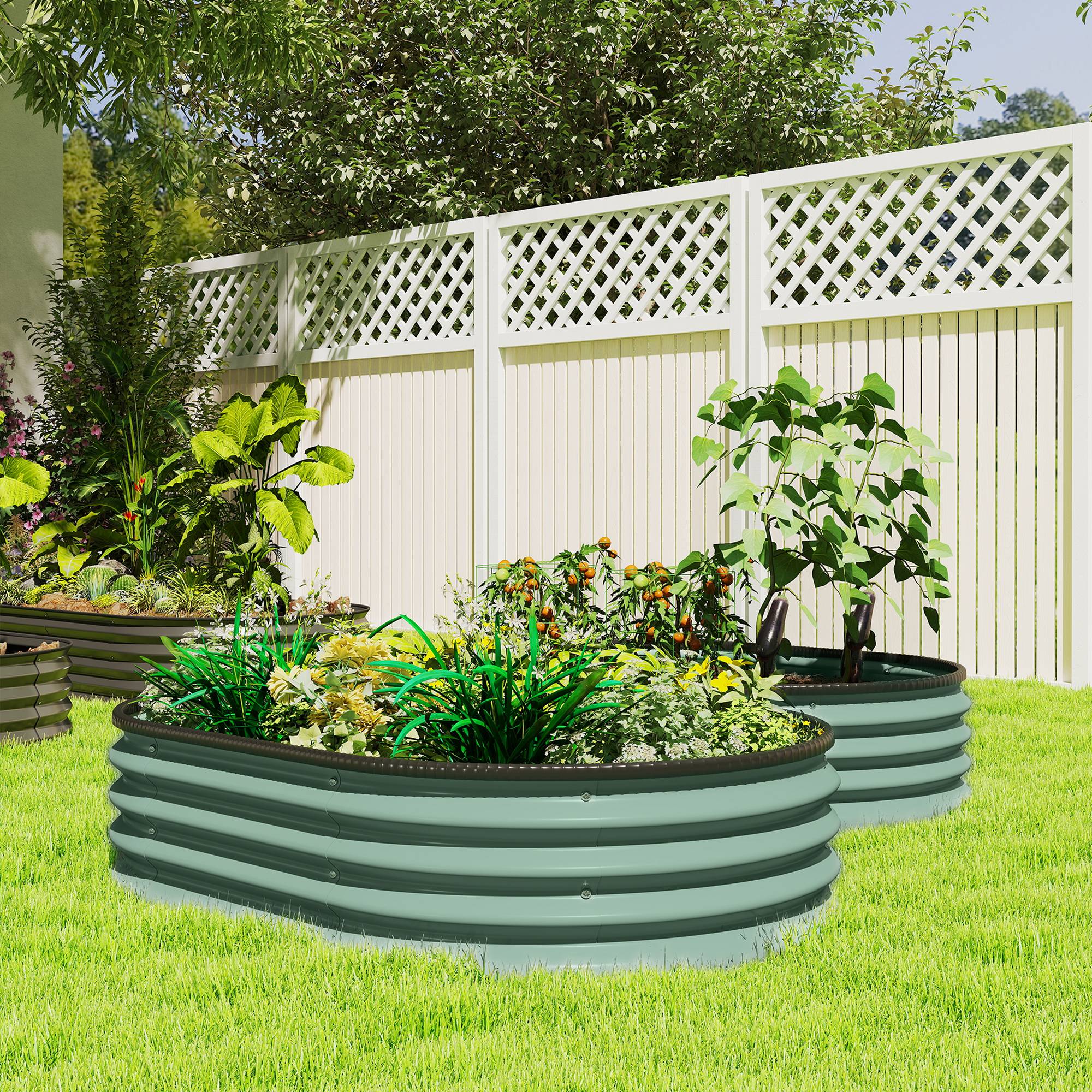 Set 2 Bacs Surélevés Métal Galvanisé Bord Caoutchouc Modulable, 135x90x30cm Vert - Image 4