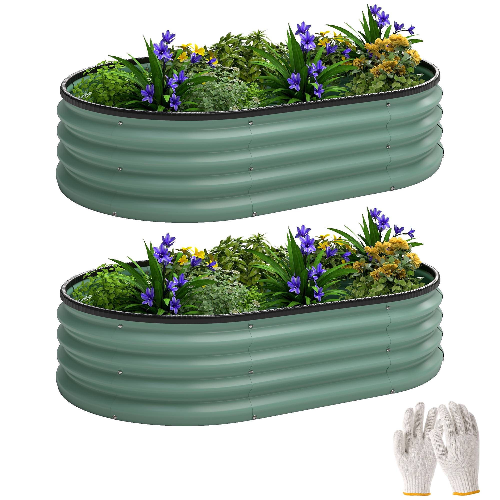 Set 2 Bacs Surélevés Métal Galvanisé Bord Caoutchouc Modulable, 135x90x30cm Vert - Image 1