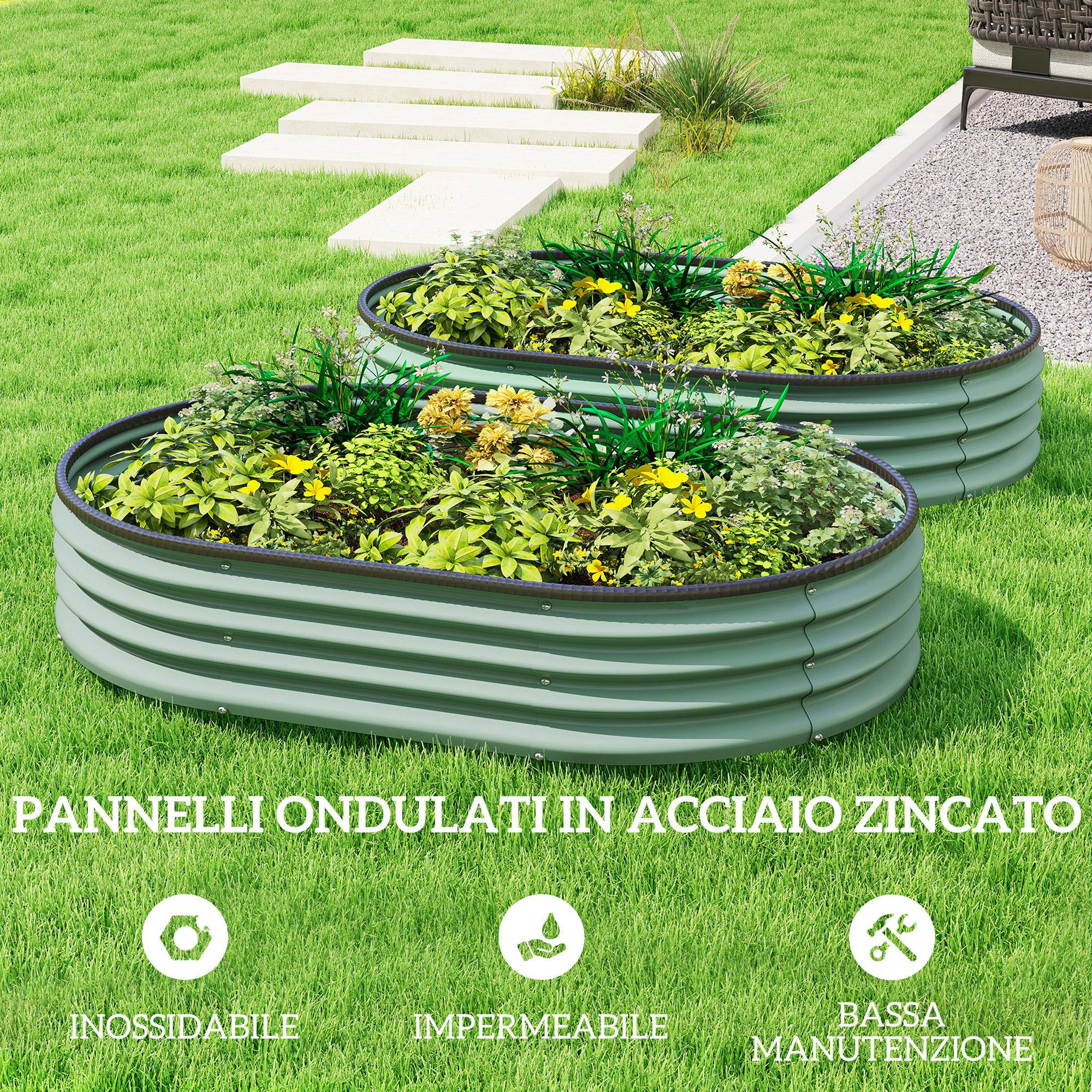Set 2 Bacs Surélevés Métal Galvanisé Bord Caoutchouc Modulable, 135x90x30cm Vert - Image 7