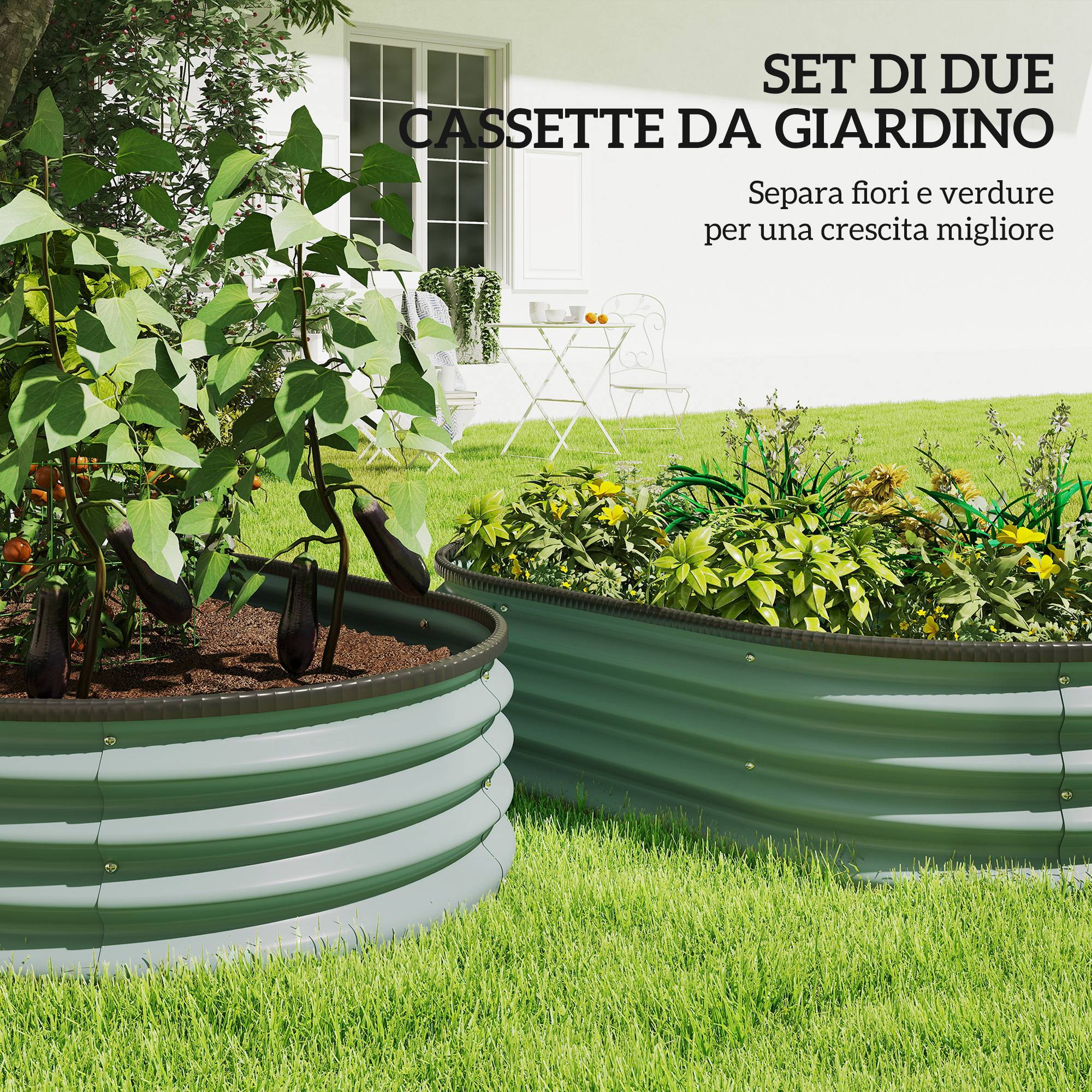 Set 2 Bacs Surélevés Métal Galvanisé Bord Caoutchouc Modulable, 135x90x30cm Vert - Image 6