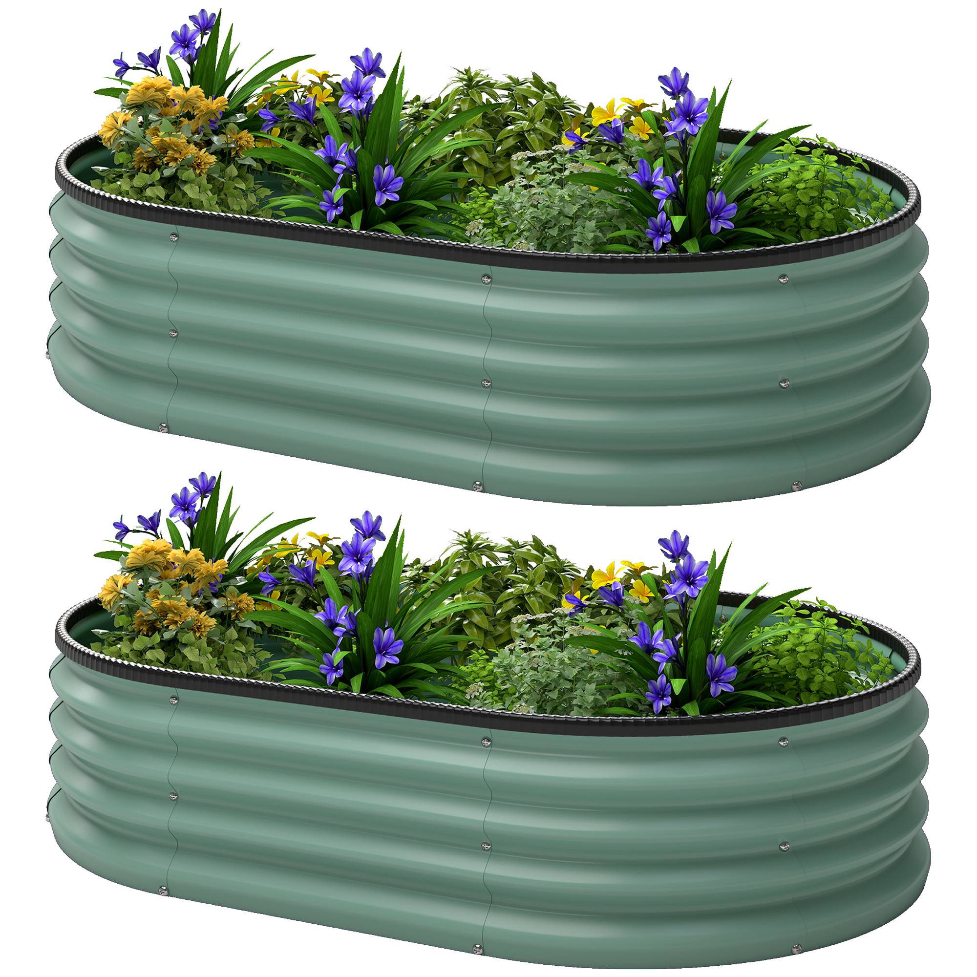 Set 2 Bacs Surélevés Métal Galvanisé Bord Caoutchouc Modulable, 135x90x30cm Vert - Image 2