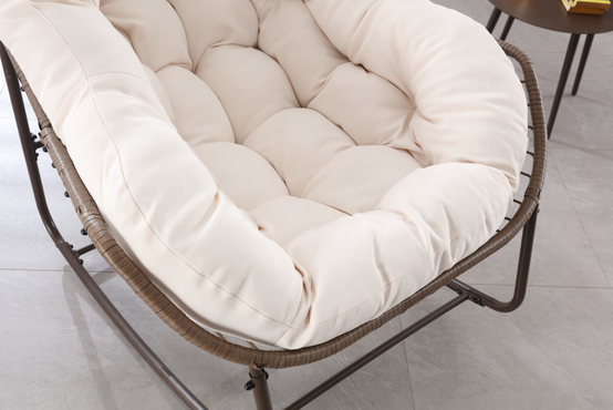 Fauteuil à bascule œuf rotin acier terrasse salon relaxation 106x90x78cm blanc - ComfortXL Outdoor Living - Image 7
