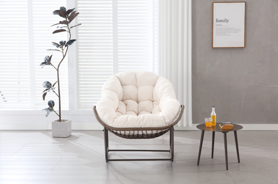 Fauteuil à bascule œuf rotin acier terrasse salon relaxation 106x90x78cm blanc - ComfortXL Outdoor Living - Image 6