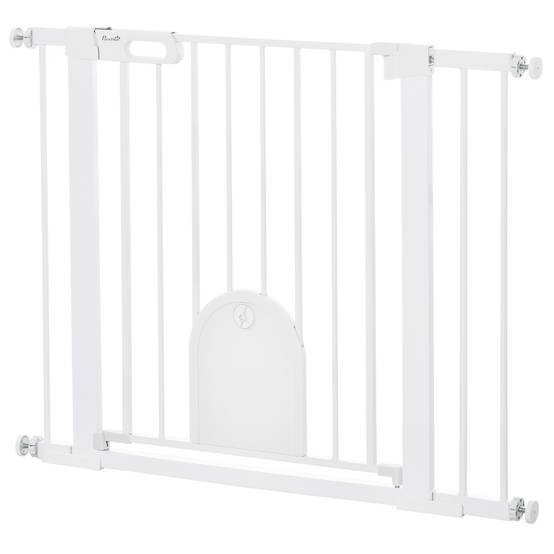 Barrière de sécurité pour chiens de 75 à 103 cm pour escaliers et portes, avec 2 extensions, fermeture automatique et double verrouillage, blanche. - Image 2