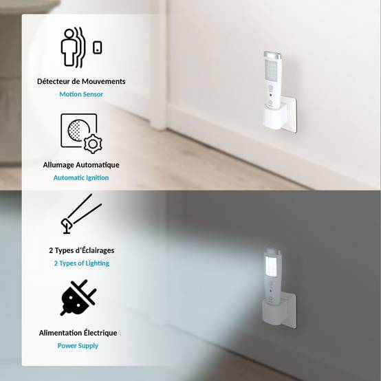 Lampe Torche LED Détecteur De Mouvement - 15 LED Puissantes 5 LED Poche Rechargeable Sur Socle Sécurité Escaliers Couloirs Maison - Image 3