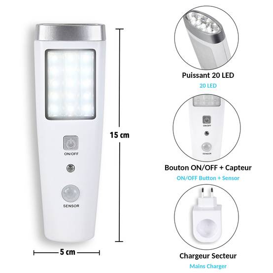 Lampe Torche LED Détecteur De Mouvement - 15 LED Puissantes 5 LED Poche Rechargeable Sur Socle Sécurité Escaliers Couloirs Maison - Image 8