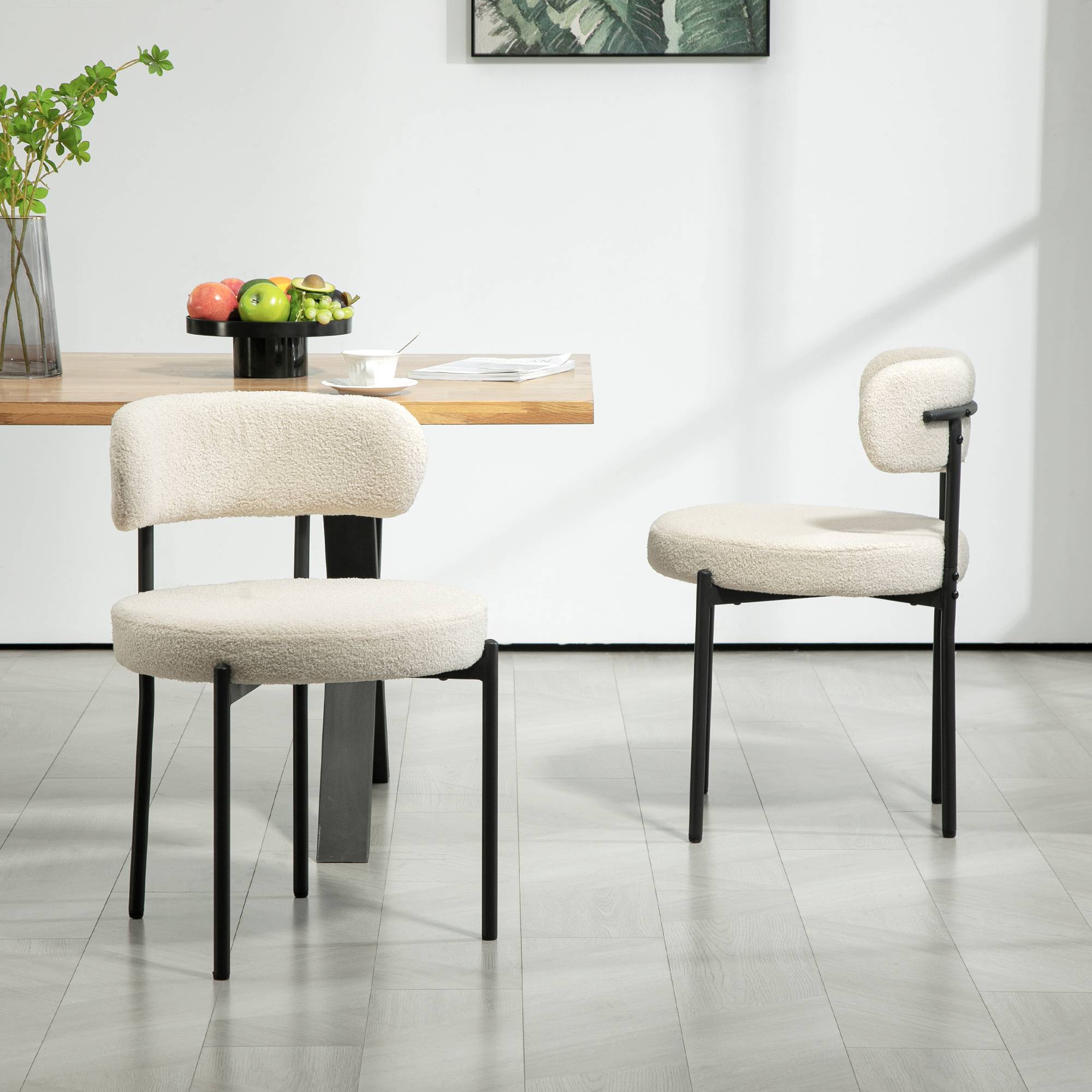 Lot de 2 chaises de salle à manger avec dossier en tissu pieds en acier 51 x 51 x 76 cm beige noir - Image 4