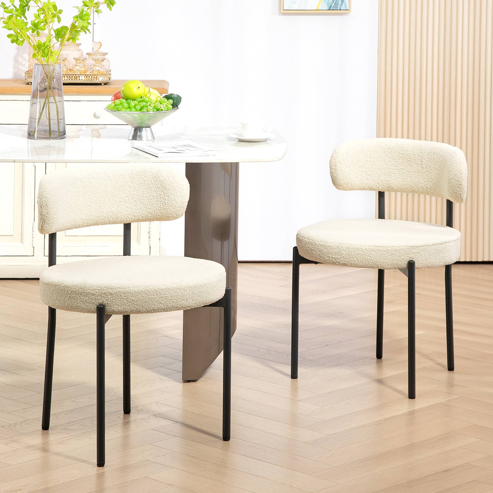 Lot de 2 chaises de salle à manger avec dossier en tissu pieds en acier 51 x 51 x 76 cm beige noir - Image 3
