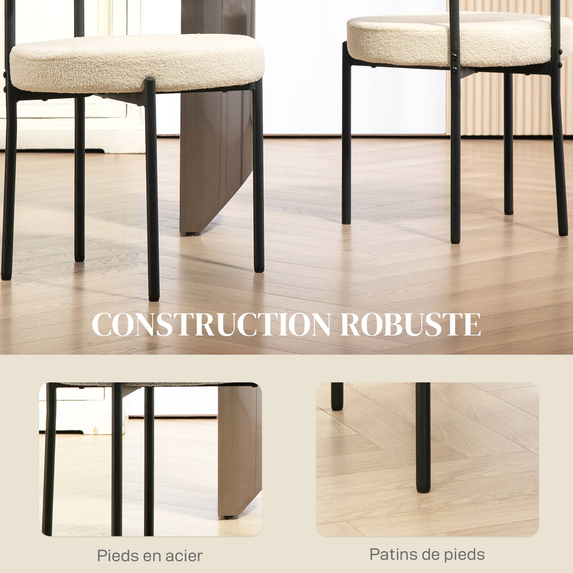 Lot de 2 chaises de salle à manger avec dossier en tissu pieds en acier 51 x 51 x 76 cm beige noir - Image 8