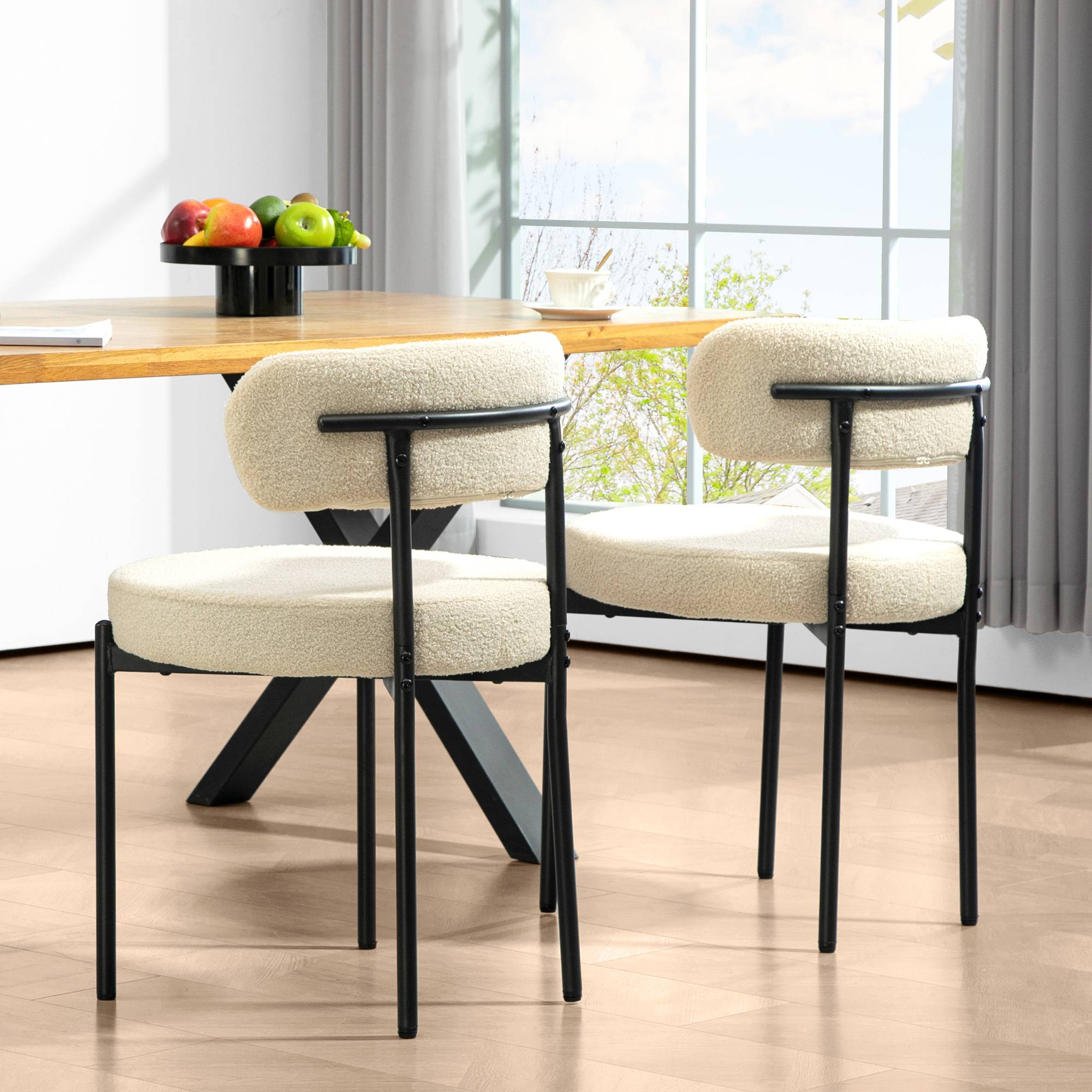 Lot de 2 chaises de salle à manger avec dossier en tissu pieds en acier 51 x 51 x 76 cm beige noir - Image 9
