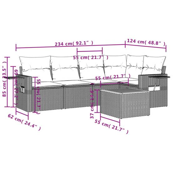 Canapé d'Angle de Jardin 5 Places Résine Tressée Coussins Crème Table Basse Acacia Noir – ComfortXL Outdoor Living - Image 9