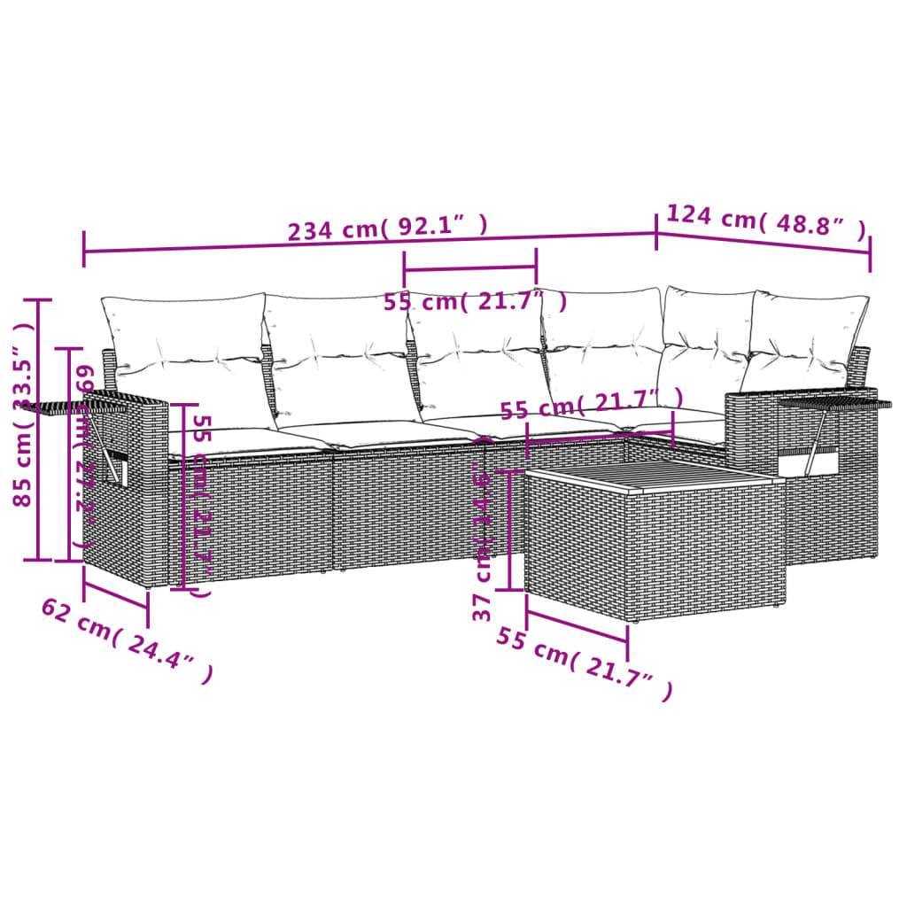 Canapé d'Angle de Jardin 5 Places Résine Tressée Coussins Crème Table Basse Acacia Noir – ComfortXL Outdoor Living - Image 9