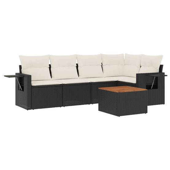 Canapé d'Angle de Jardin 5 Places Résine Tressée Coussins Crème Table Basse Acacia Noir – ComfortXL Outdoor Living - Image 2