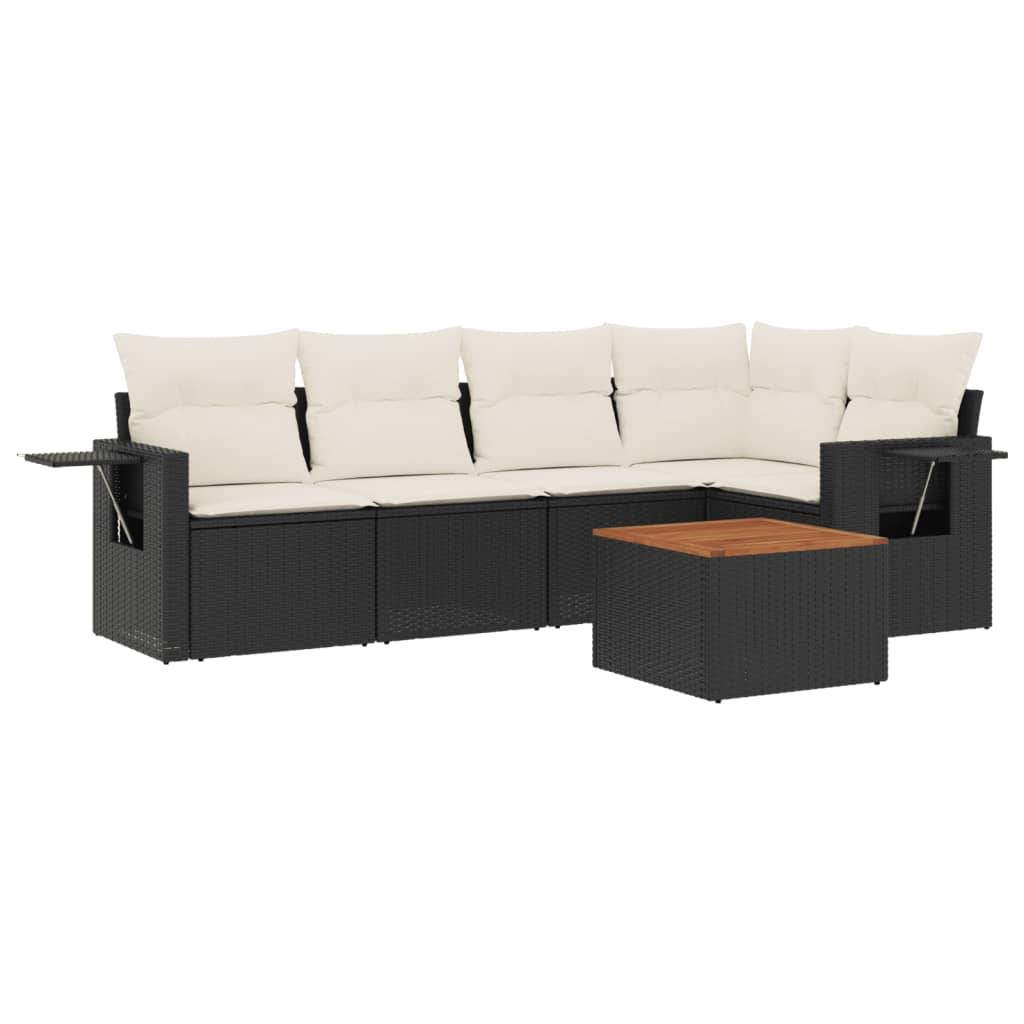 Canapé d'Angle de Jardin 5 Places Résine Tressée Coussins Crème Table Basse Acacia Noir – ComfortXL Outdoor Living - Image 2
