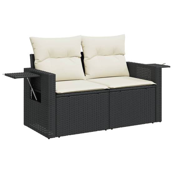 Canapé d'Angle de Jardin 5 Places Résine Tressée Coussins Crème Table Basse Acacia Noir – ComfortXL Outdoor Living - Image 3