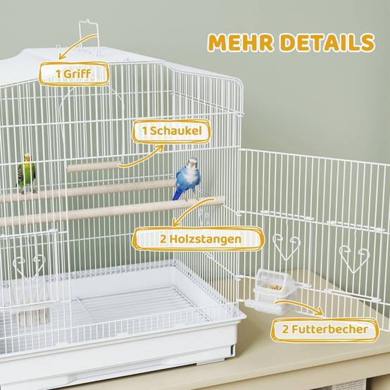 Cage Oiseaux Métal Perruche Canari Vintage Accessoires Inclus 46cm Blanc - ComfortXL Outdoor Living - Image 5