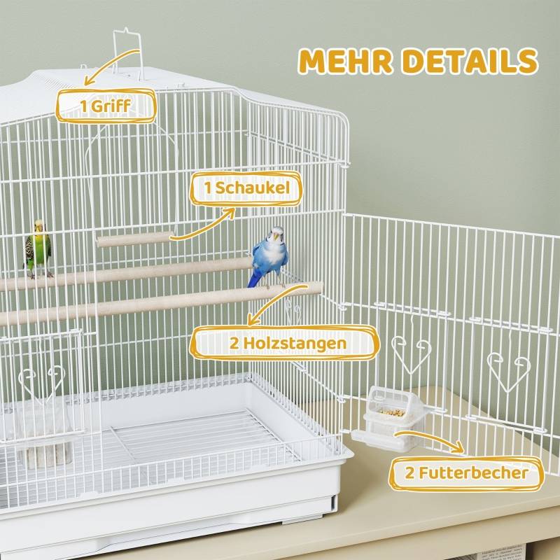 Cage Oiseaux Métal Perruche Canari Vintage Accessoires Inclus 46cm Blanc - ComfortXL Outdoor Living - Image 5