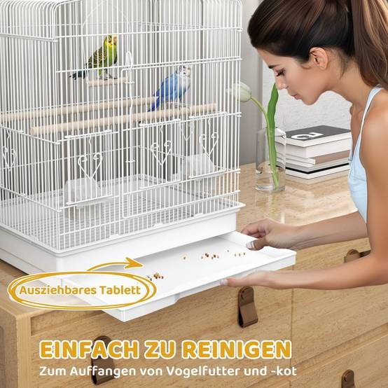 Cage Oiseaux Métal Perruche Canari Vintage Accessoires Inclus 46cm Blanc - ComfortXL Outdoor Living - Image 4