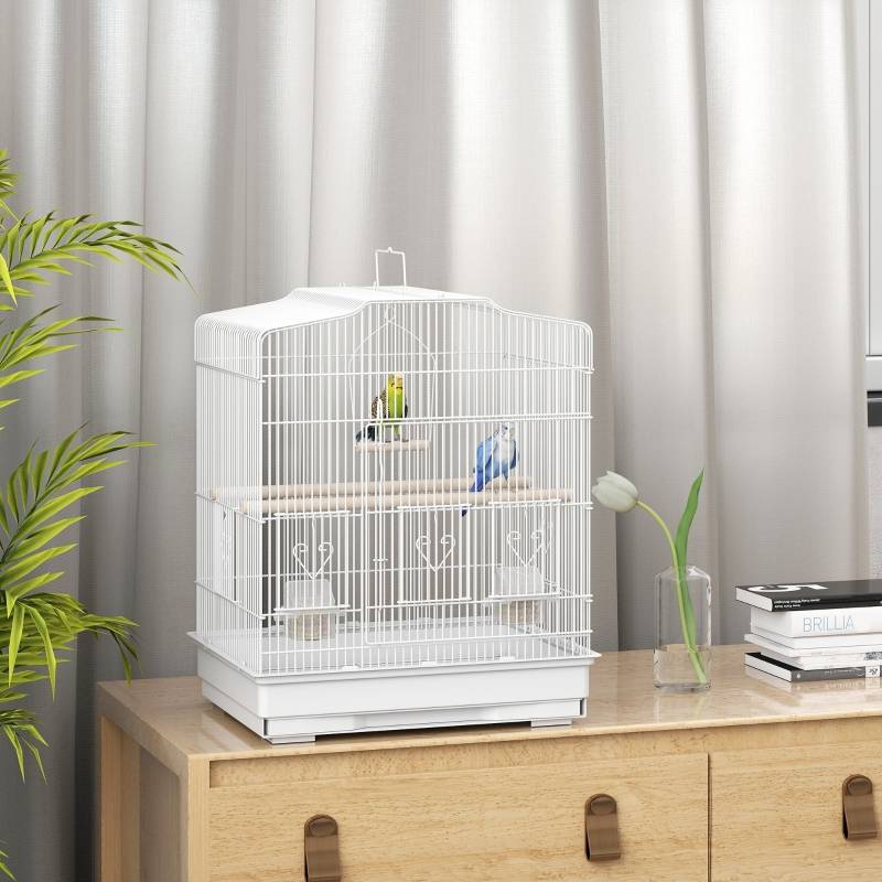 Cage Oiseaux Métal Perruche Canari Vintage Accessoires Inclus 46cm Blanc - ComfortXL Outdoor Living - Image 1