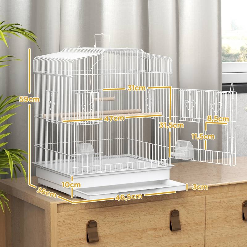 Cage Oiseaux Métal Perruche Canari Vintage Accessoires Inclus 46cm Blanc - ComfortXL Outdoor Living - Image 3