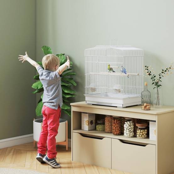 Cage Oiseaux Métal Perruche Canari Vintage Accessoires Inclus 46cm Blanc - ComfortXL Outdoor Living - Image 7