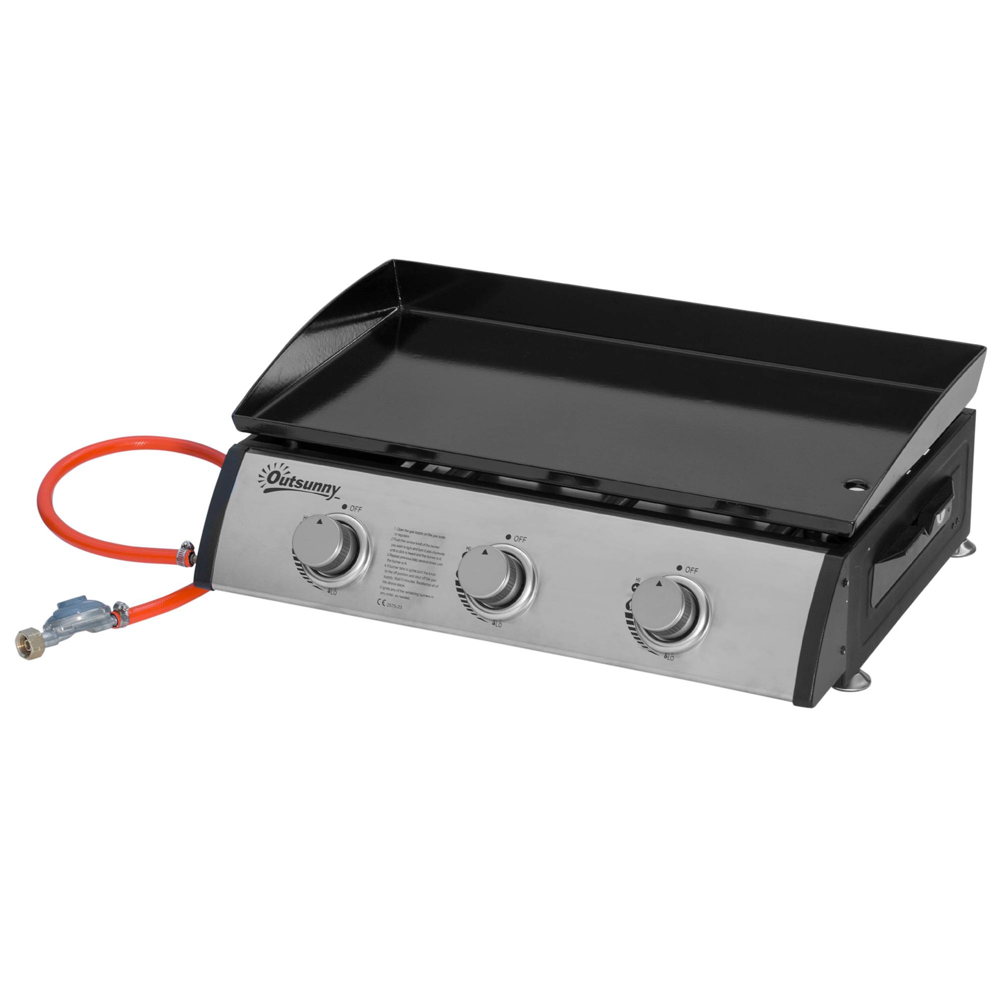 Plancha gaz en acier inox 3 brûleurs 9 kW antiadhésive grande surface de gril 61 x 35,5 cm - Image 2