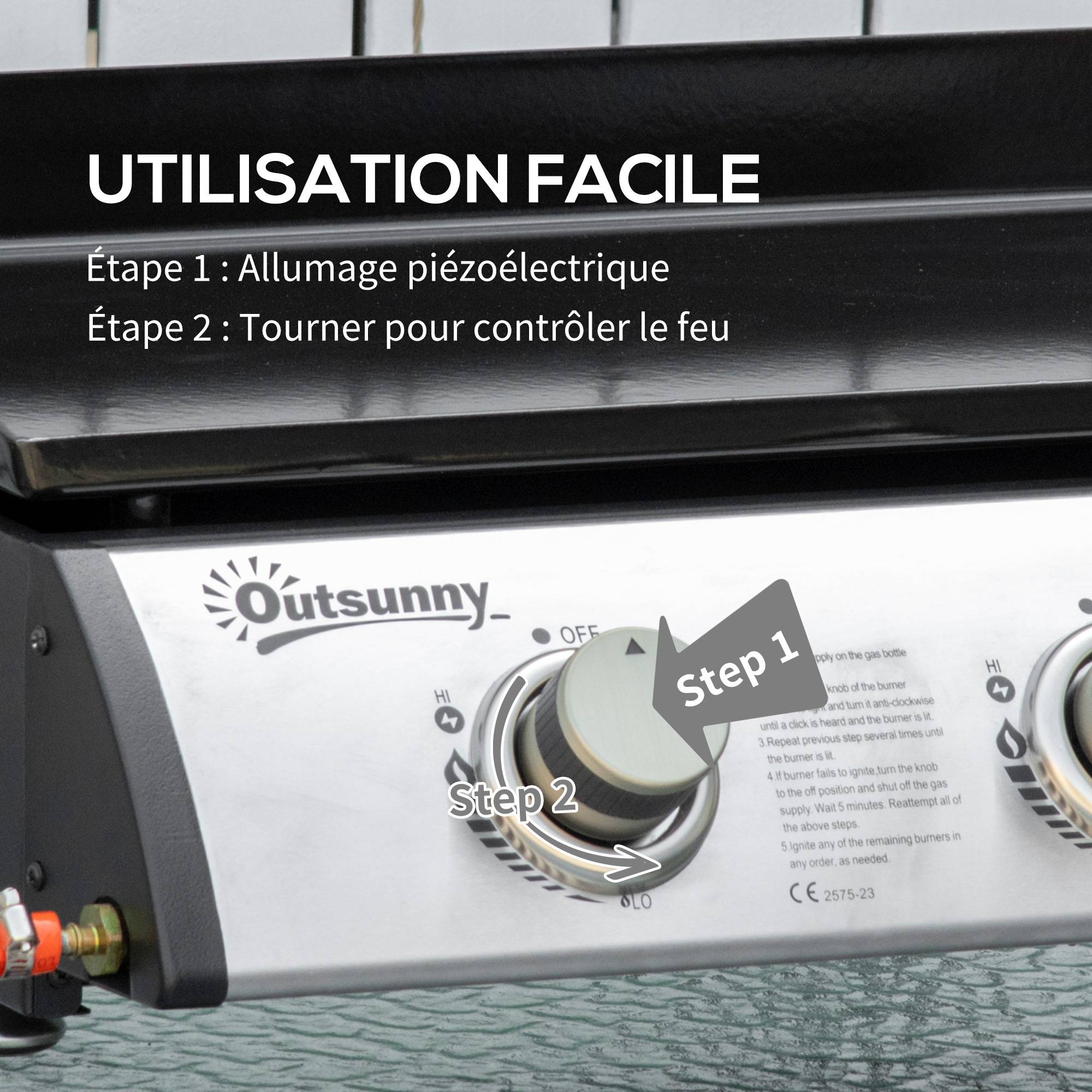 Plancha gaz en acier inox 3 brûleurs 9 kW antiadhésive grande surface de gril 61 x 35,5 cm - Image 7