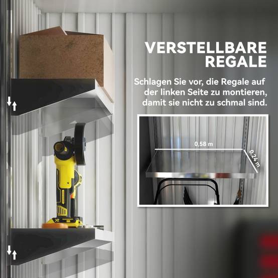 Abri Jardin Métal Adossable Rangement Outils Étagères Ajustables 161x95cm Gris - ComfortXL Outdoor Living - Image 5