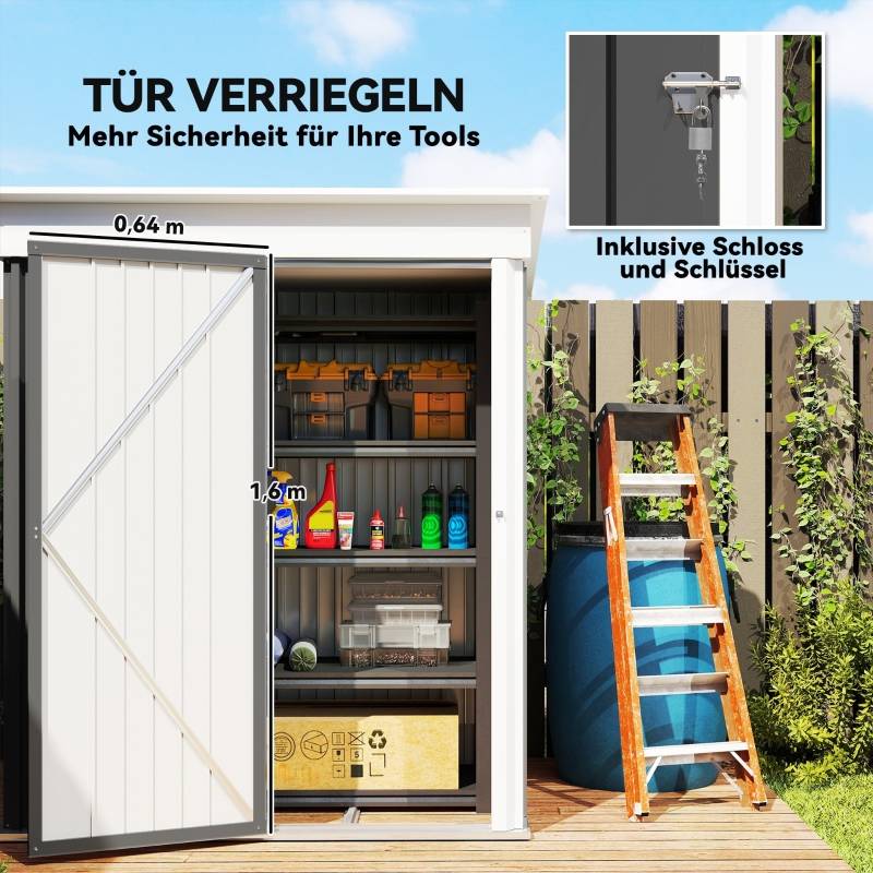 Abri Jardin Métal Adossable Rangement Outils Étagères Ajustables 161x95cm Gris - ComfortXL Outdoor Living - Image 7