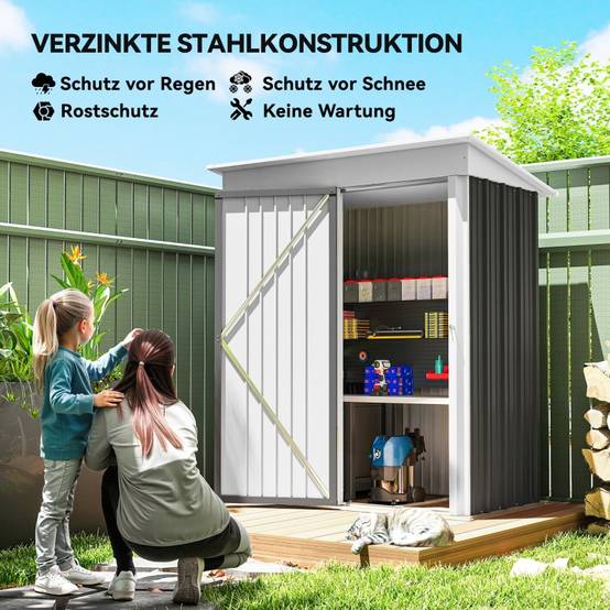 Abri Jardin Métal Adossable Rangement Outils Étagères Ajustables 161x95cm Gris - ComfortXL Outdoor Living - Image 4