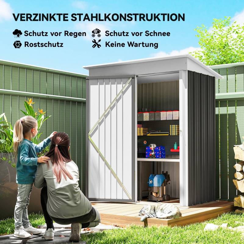 Abri Jardin Métal Adossable Rangement Outils Étagères Ajustables 161x95cm Gris - ComfortXL Outdoor Living - Image 4