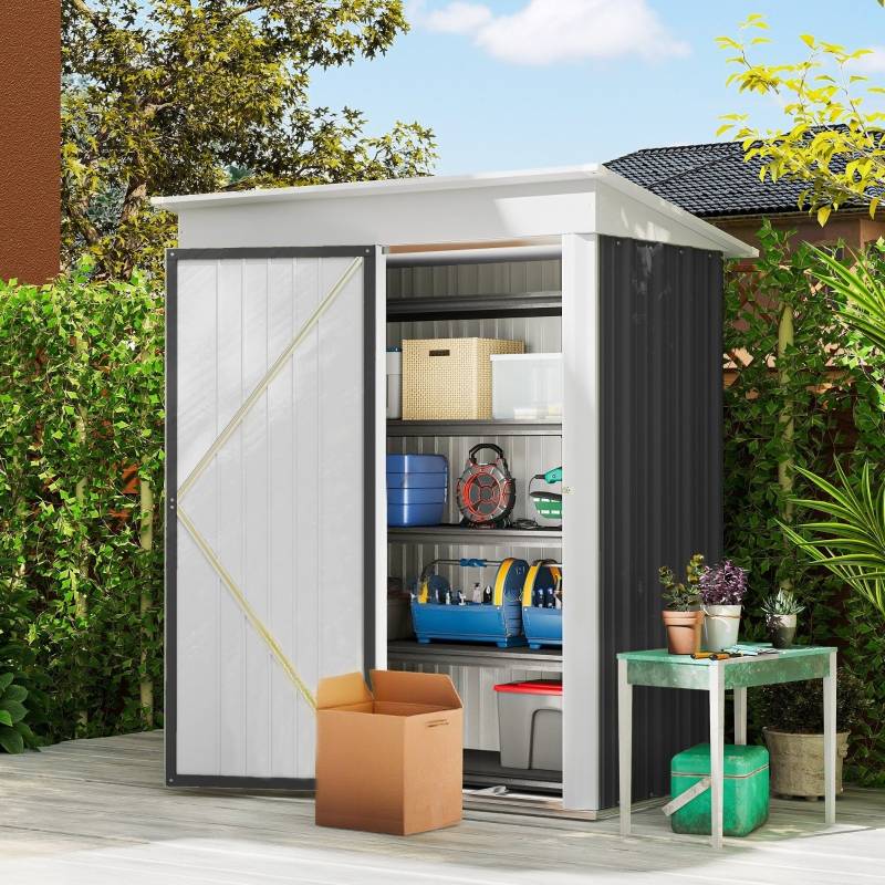 Abri Jardin Métal Adossable Rangement Outils Étagères Ajustables 161x95cm Gris - ComfortXL Outdoor Living - Image 2