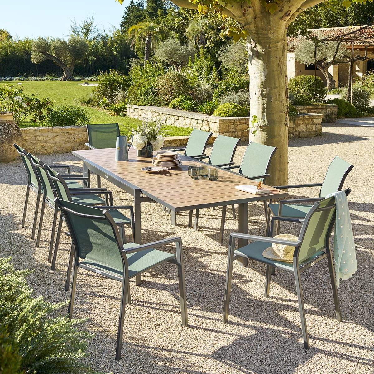 Hesperide - Table de jardin extensible coulissante "Évasion" effet bois honey & graphite 10 places lates en aluminium Hespéride - Image 3