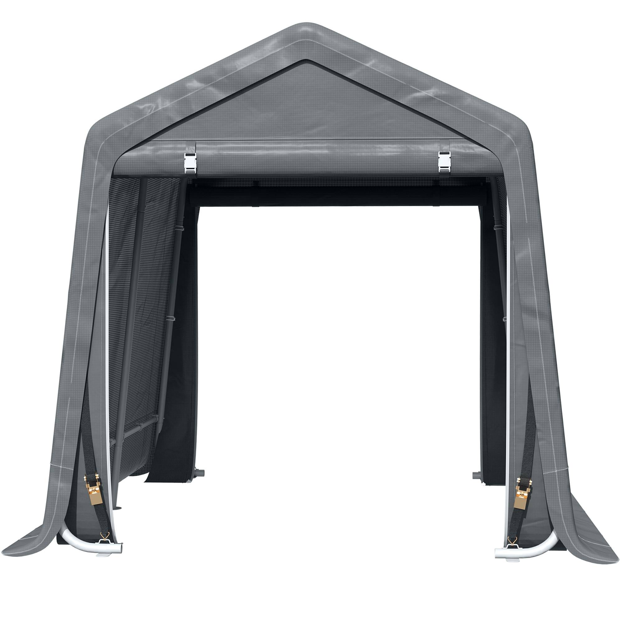 Abri garage métal toile PE 2,4x2 m pour véhicules et vélos, rangement extérieur gris foncé - Image 2