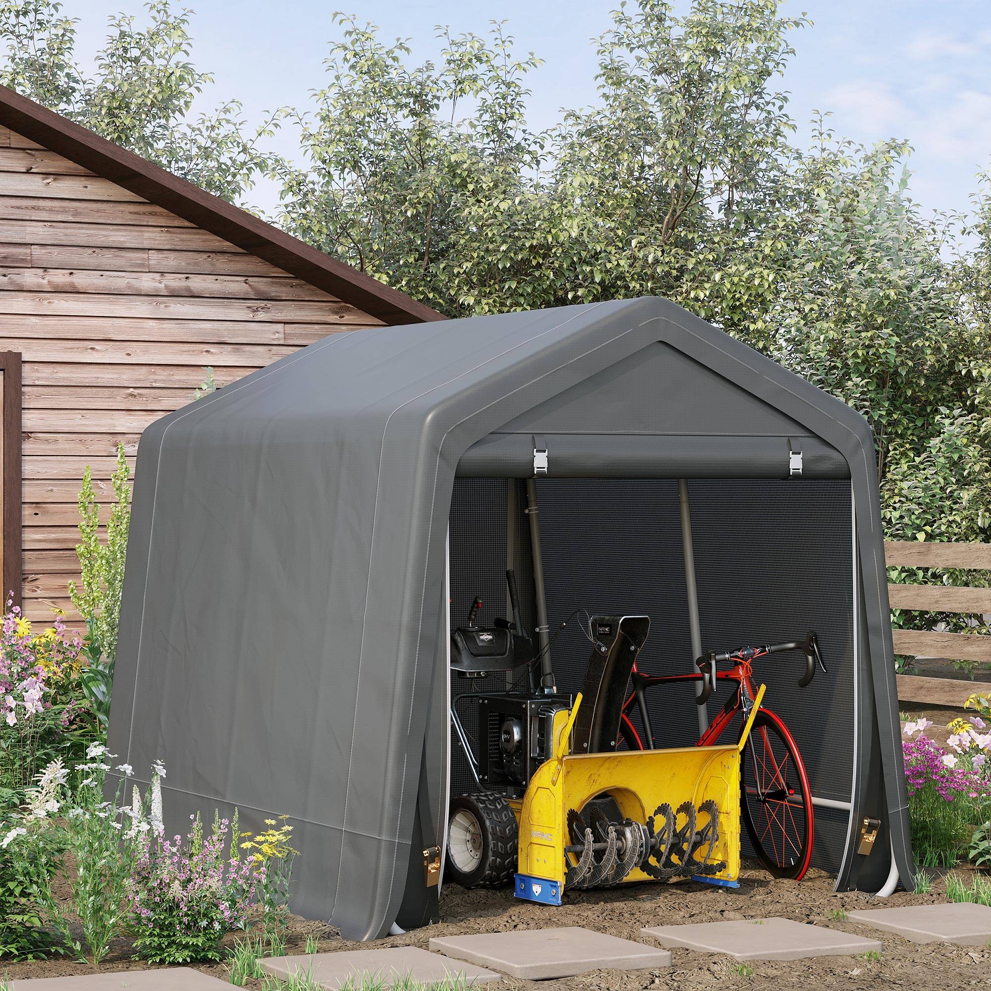 Abri garage métal toile PE 2,4x2 m pour véhicules et vélos, rangement extérieur gris foncé - Image 3