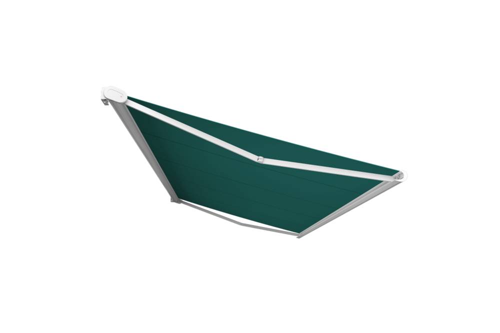 Ombrazur - Store banne Coffre intégral PROTECT 2 Blanc 6x3,5m Motorisé à télécommande - Toile Verte - Image 1