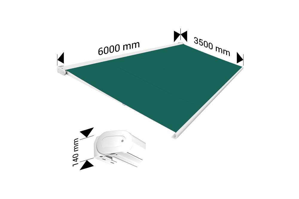 Ombrazur - Store banne Coffre intégral PROTECT 2 Blanc 6x3,5m Motorisé à  télécommande - Toile Verte - Image 4