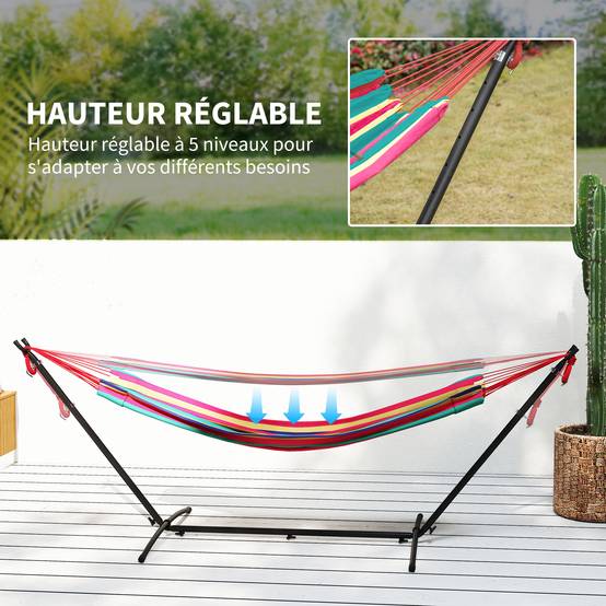 Hamac avec support métal et coton bleu et vert 310 x 117 x 105 cm - PANGIVO - Image 6