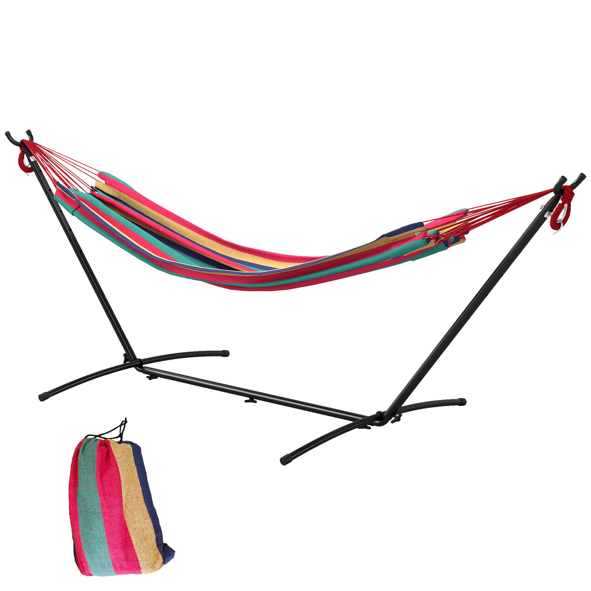 Hamac avec support métal et coton bleu et vert 310 x 117 x 105 cm - PANGIVO - Image 1
